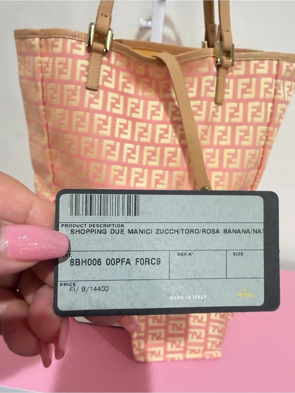 Fendi Pink and Tan Zucca Monogram Tote with Pouch